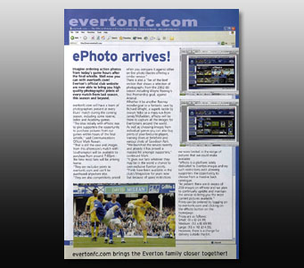 Everton programme article about ePhoto's launch - Click for PDF